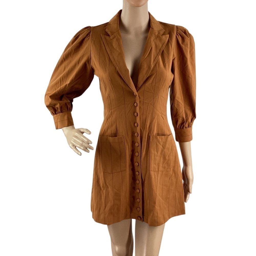 Danielle Bernstein Pinstripe Tuxedo Mini Dress Rust Orange Size 00